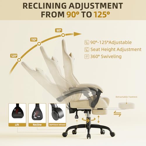 Green Velvet Ergonomic Gaming Chair with Footrest and Massage Lumbar Cushion G29326