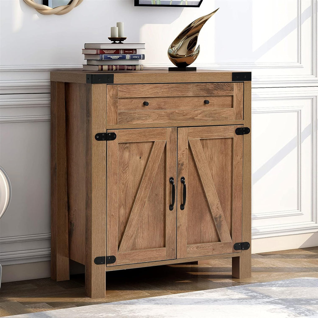 32 Farmhouse Barn Door Wood Accent Chest with Drawer B189939