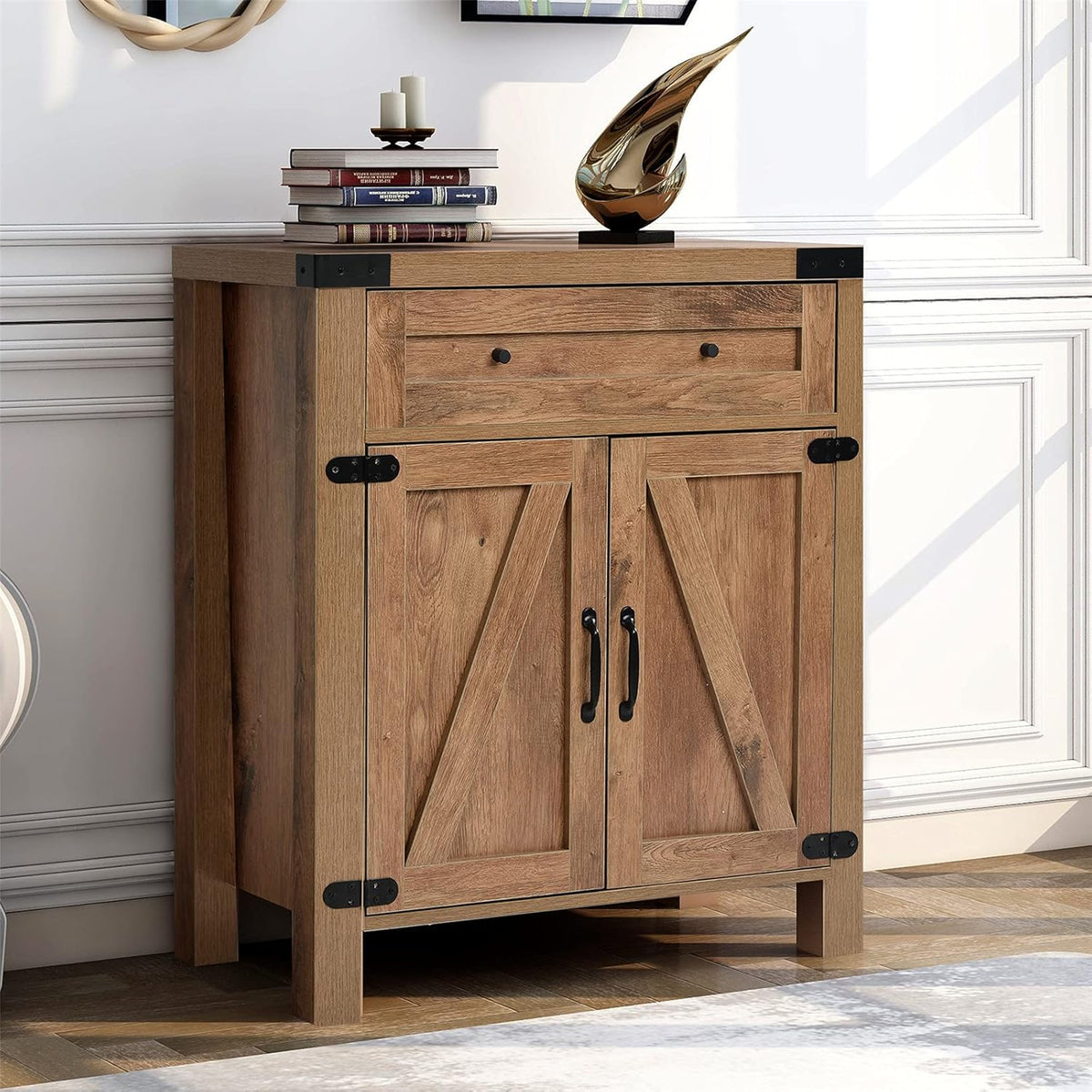 32 Farmhouse Barn Door Wood Accent Chest with Drawer B189939