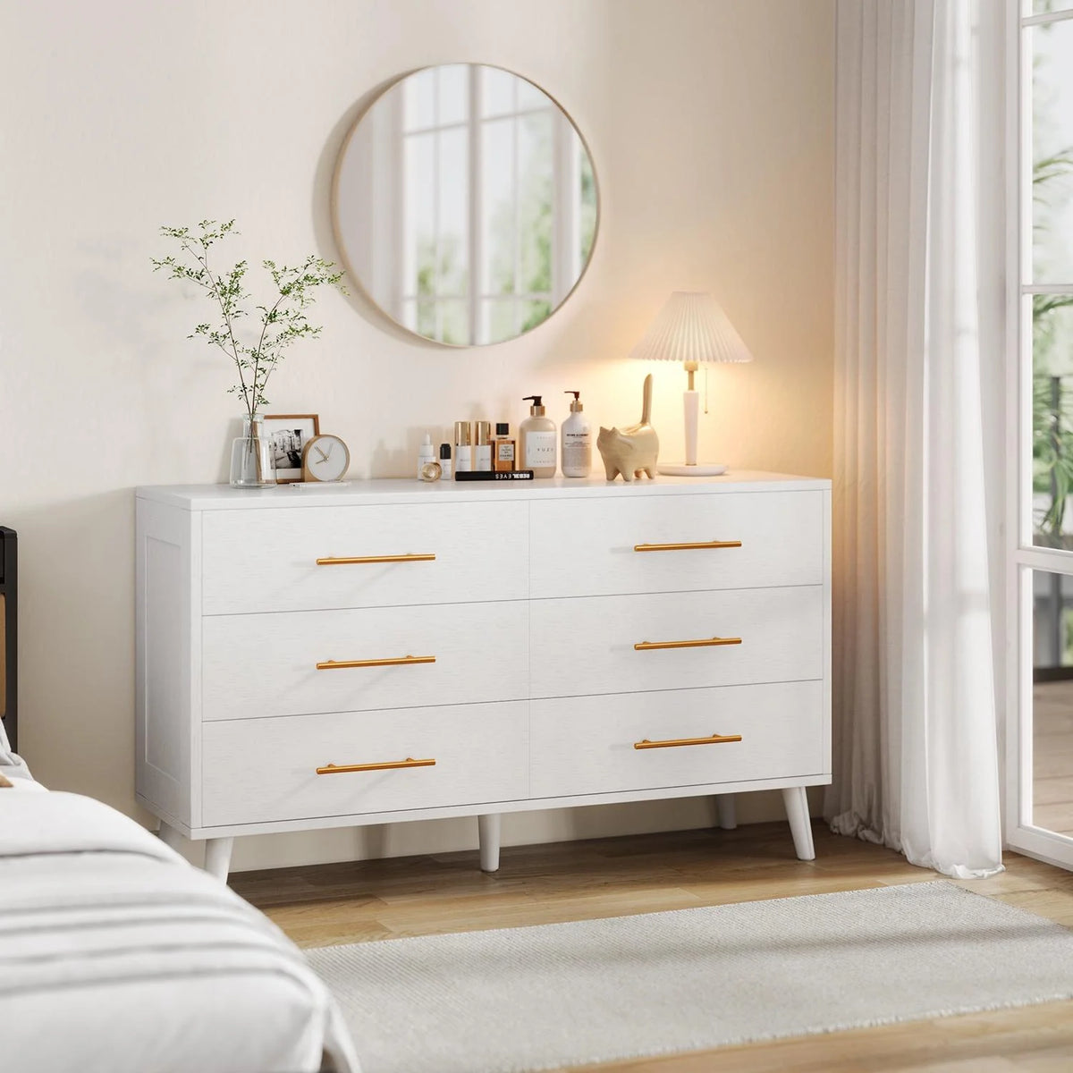 White 6 Drawer Wood Dresser O693016