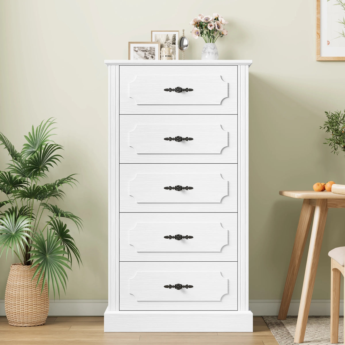 White 5 Drawer Wood Dresser N358