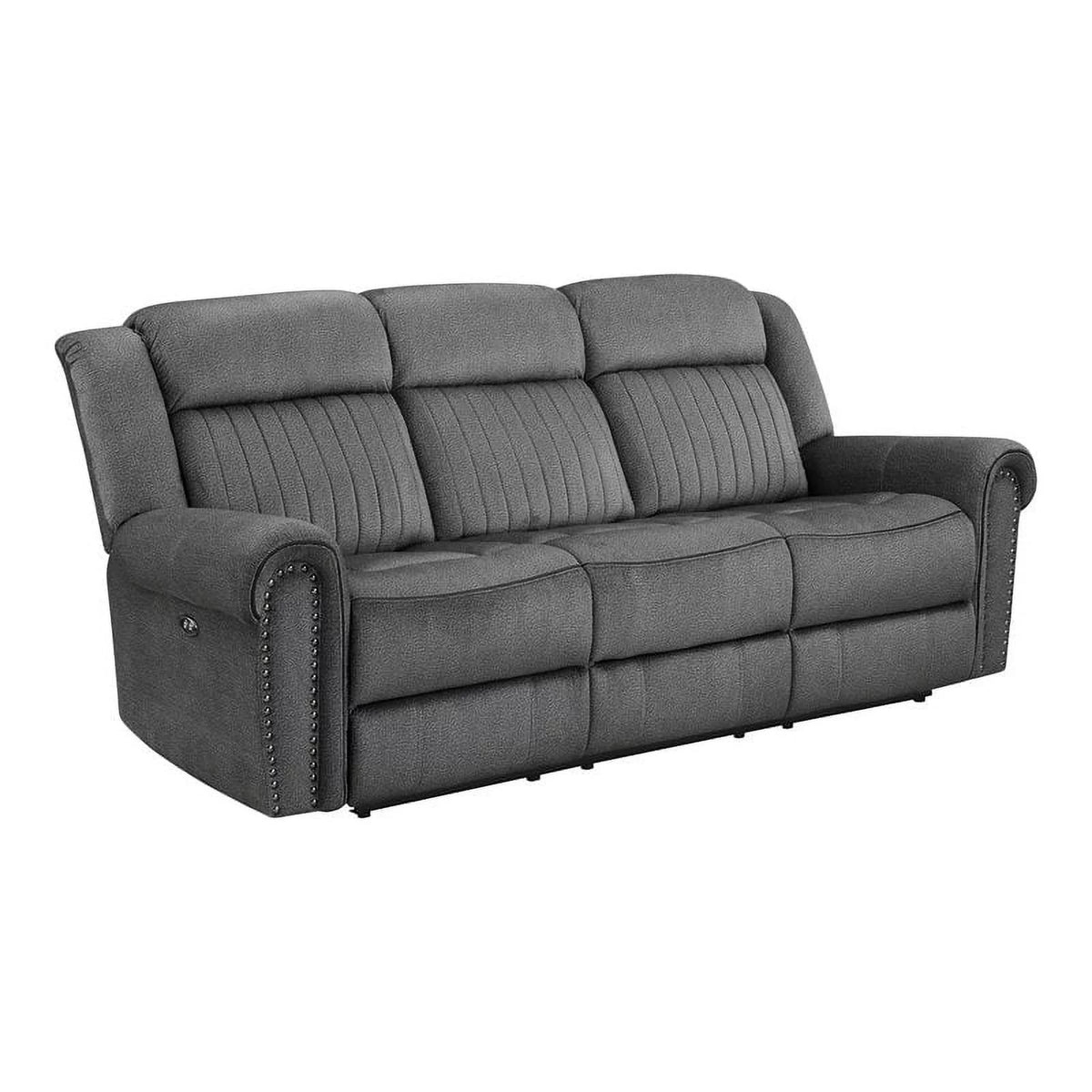 Charcoal Wood Microfiber Double Reclining Sofa F71421