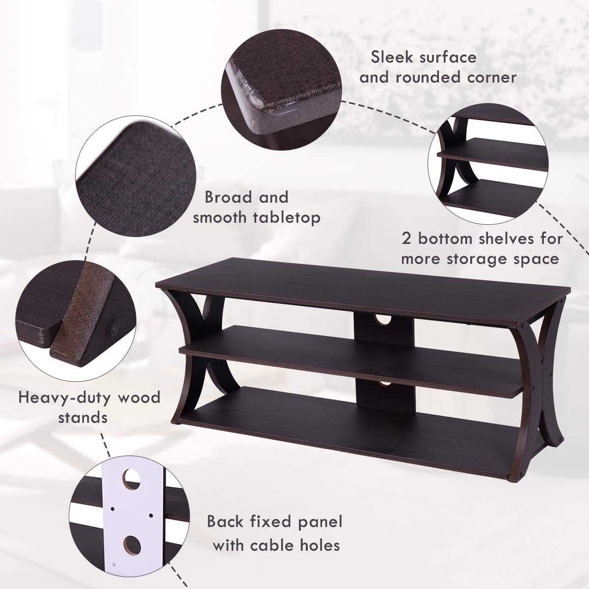 3-Tier TV Stand with Storage Shelves A8013