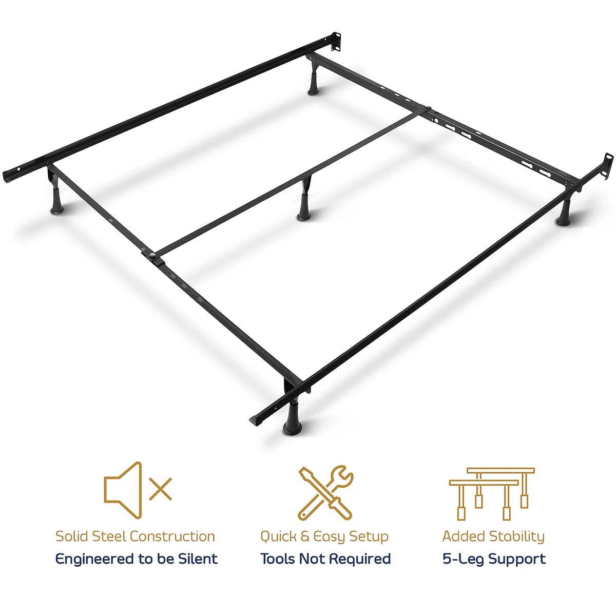Adjustable Metal Bed Frame with Center Support, Twin to Queen, Black D65499