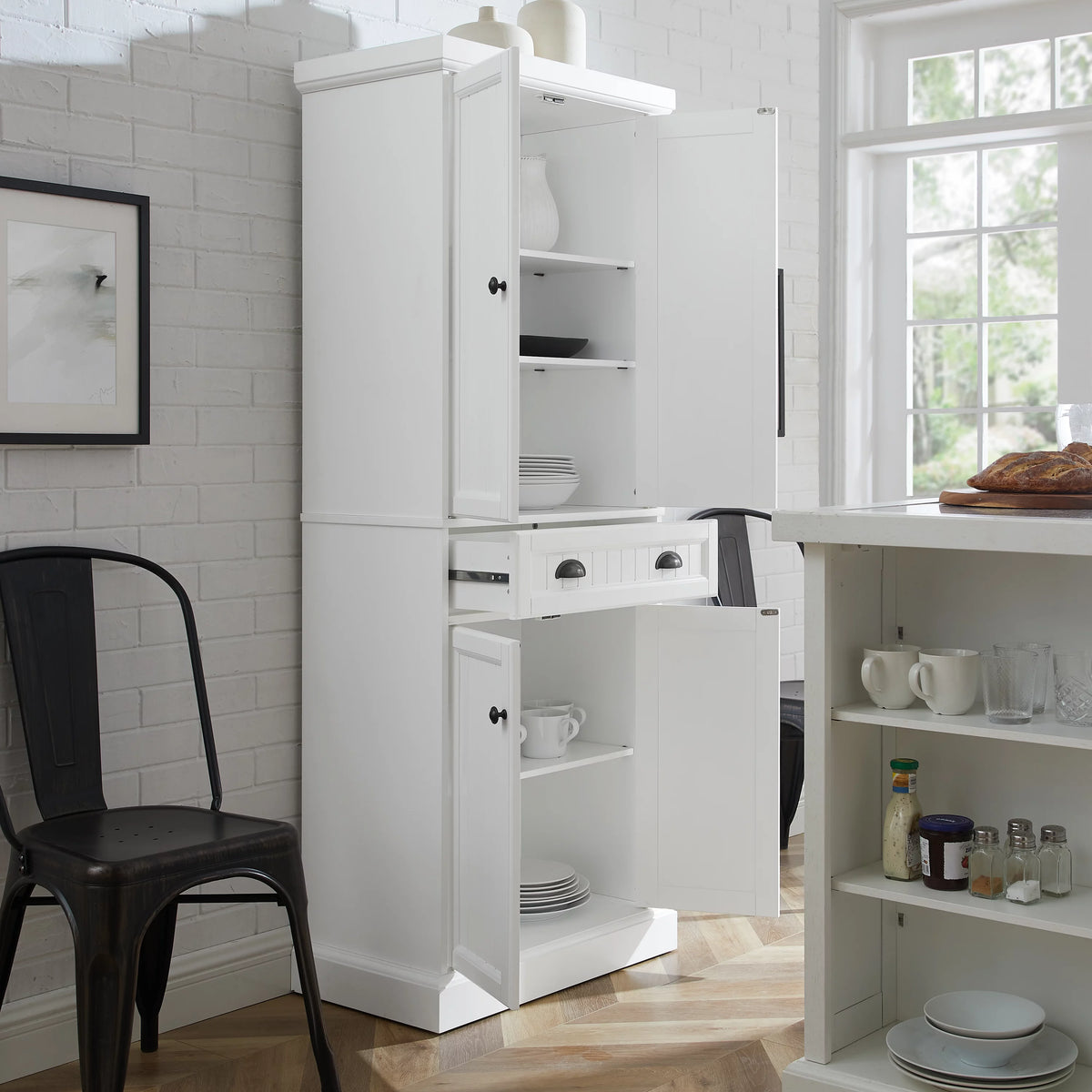 Distressed White Black Wood Pantry Y664