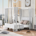 Queen Size Canopy Platform Bed with Slat Support Leg White R135