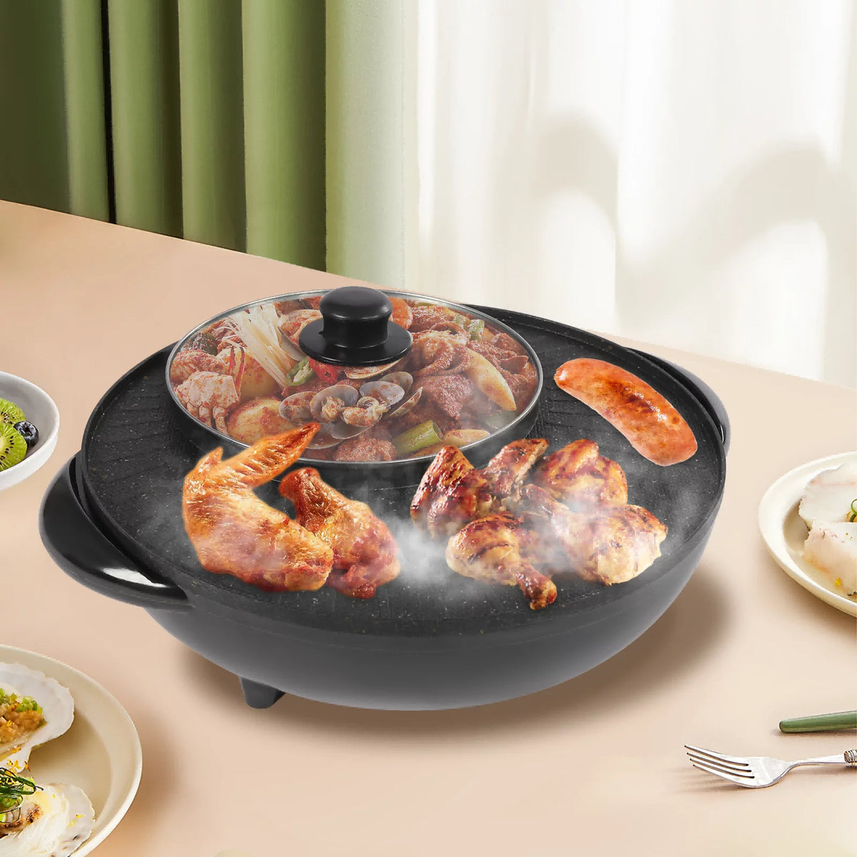 2 in 1 Electric Hot Pot Grill Cooker 1350W J74710