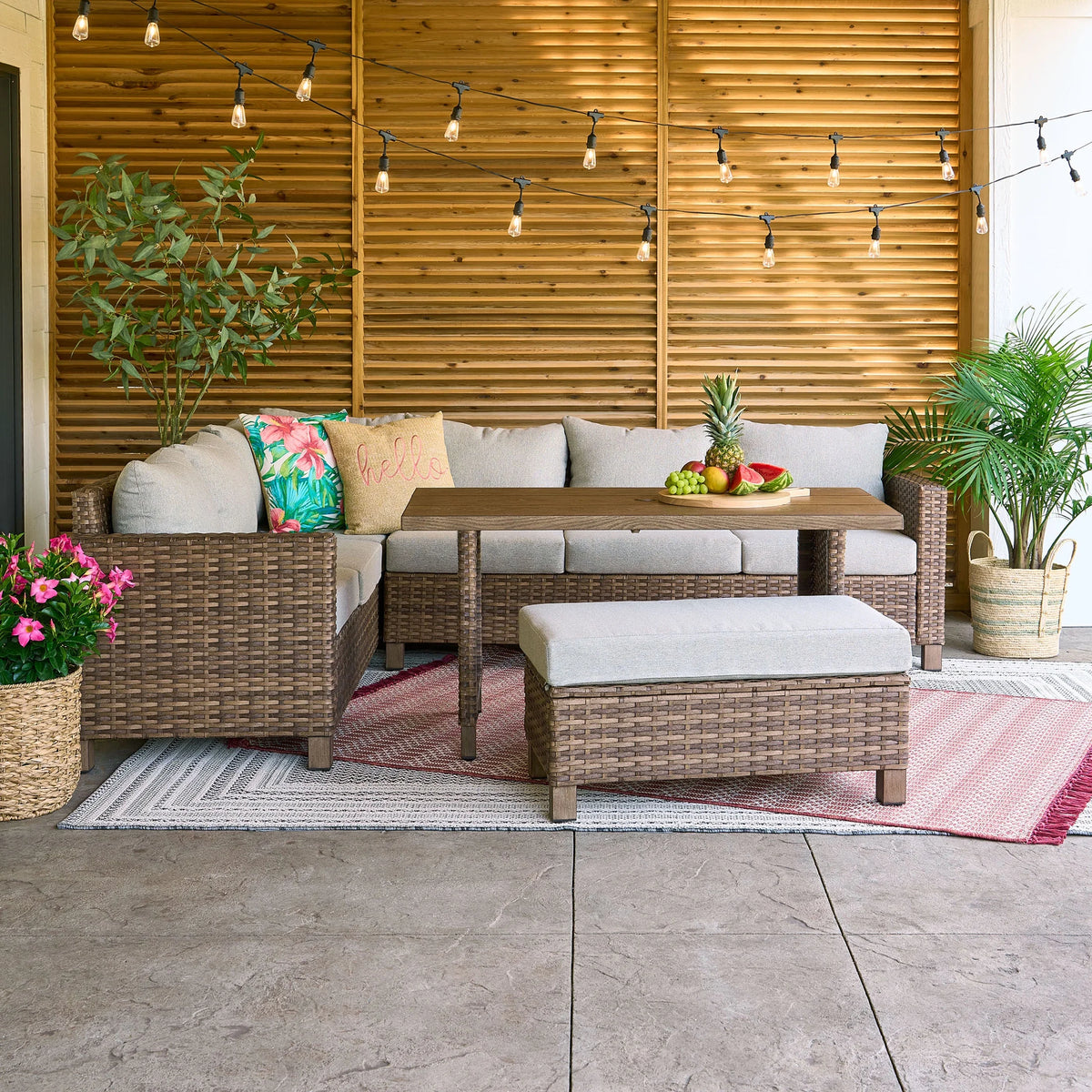 4 Piece Wicker Outdoor Patio Sectional Dining Set Q372289