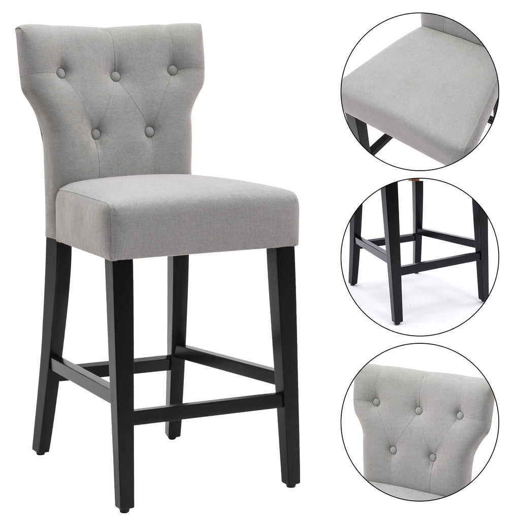 Gray Set of 2 Wood and Fabric Bar Stool S7612
