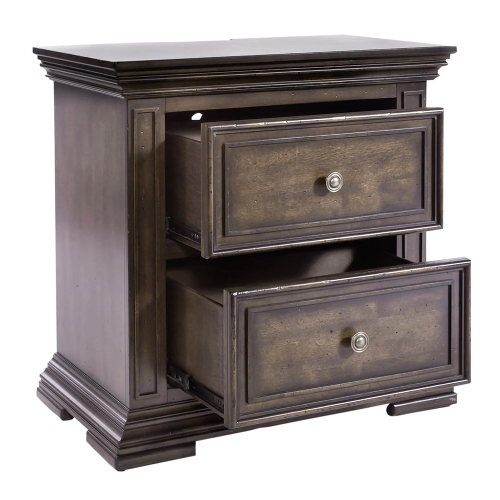 Light Brown 2 Drawer Night Stand with Charging Station Q560