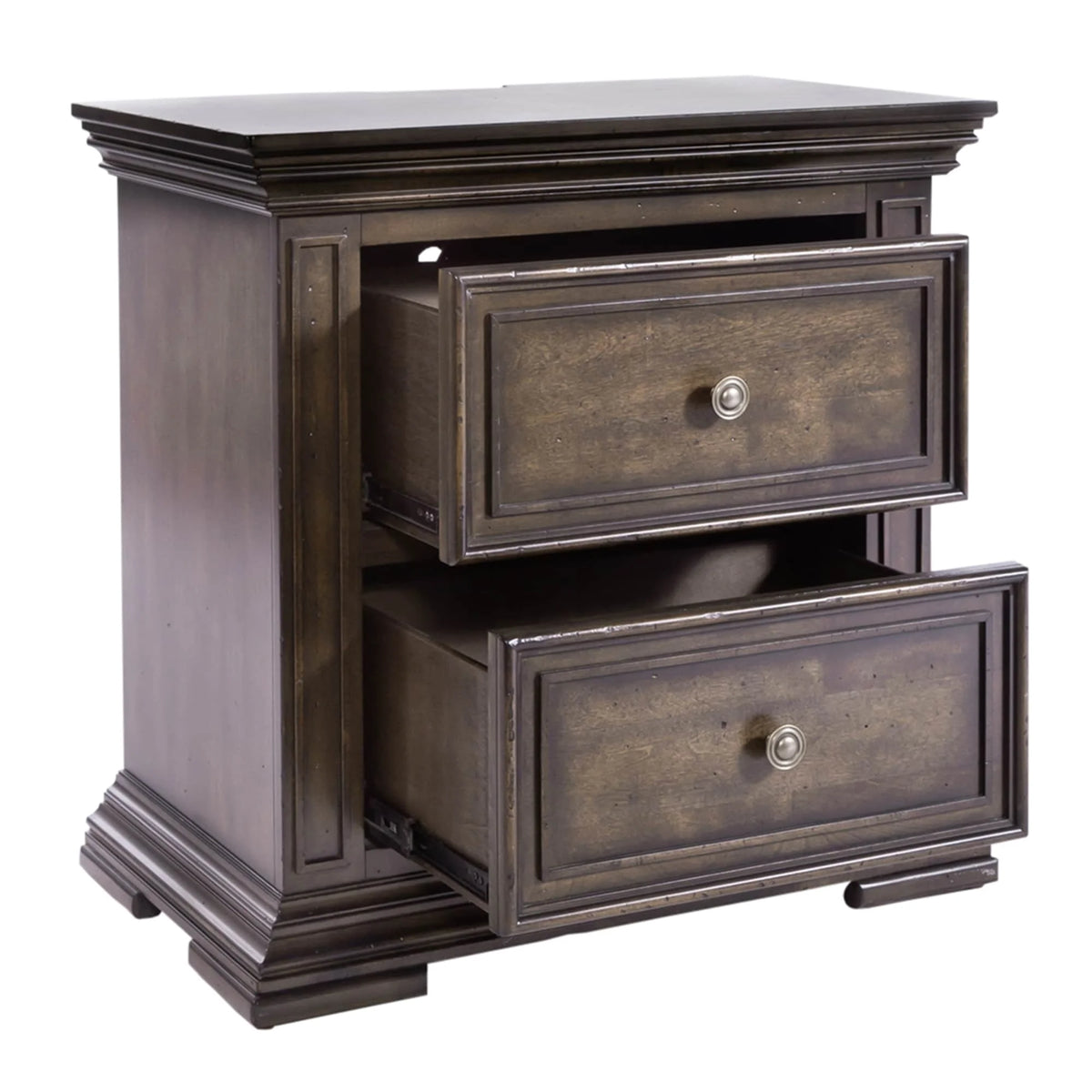 Light Brown 2 Drawer Night Stand with Charging Station Q560