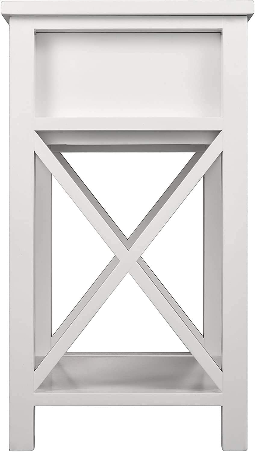 White Wooden Side End Table with Bin Drawer Set of 2 E7447