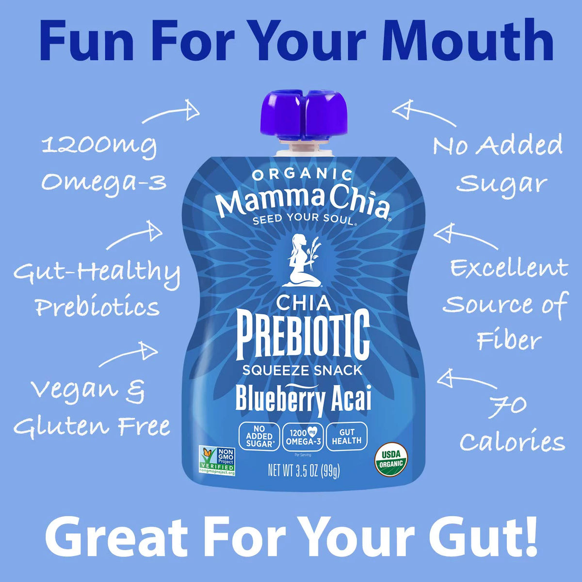 Organic Chia Prebiotic Squeeze Blueberry Acai 3.5 oz Pack of 2 E673155