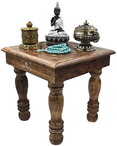 Solid Mango Wood Carved Puja Altar Meditation Table B6873