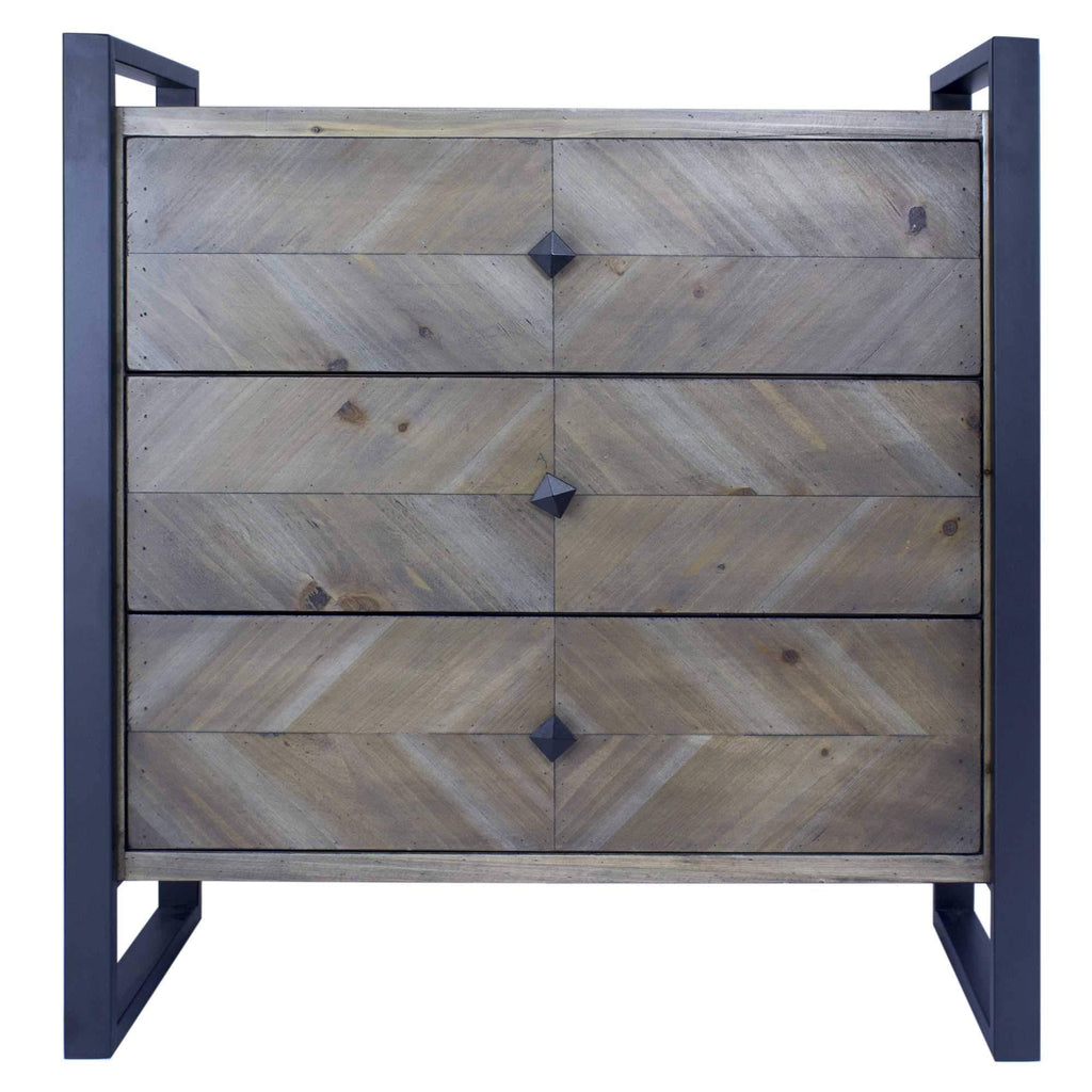 Natural and White Metal Wood Accent Cabinet with 3 Drawers R89252