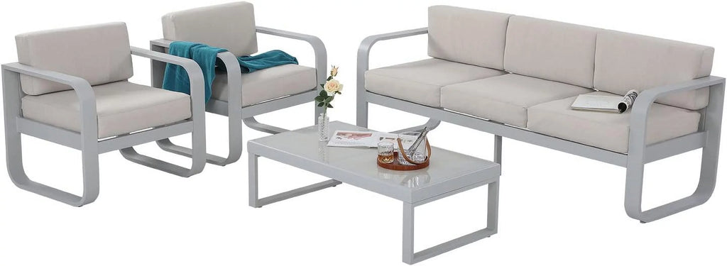 4 Piece Metal Outdoor Furniture Set with Cushions R7078