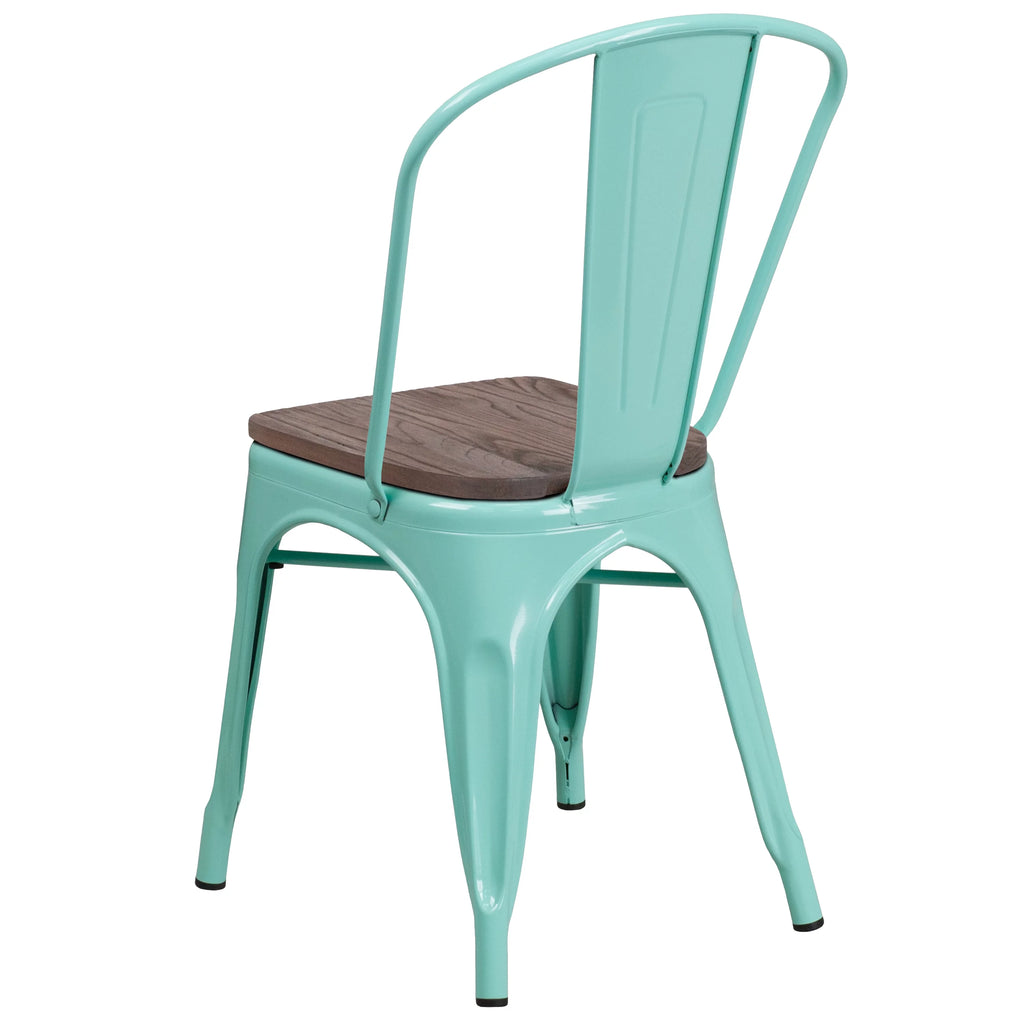 Mint Green Metal Stackable Chair with Wood Seat C4235