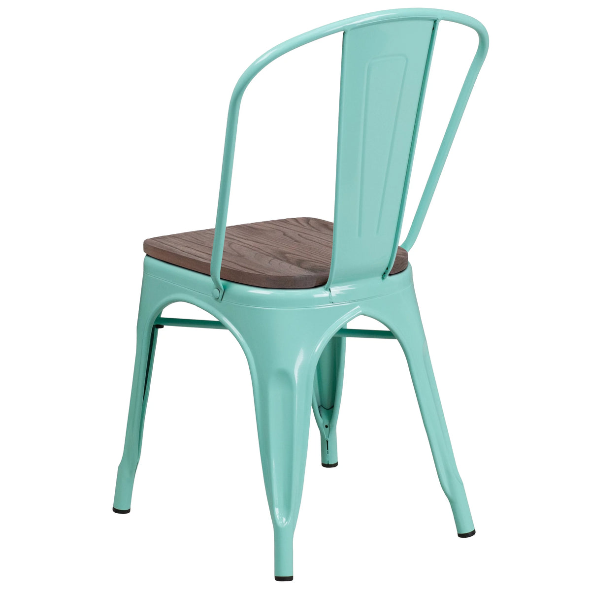 Mint Green Metal Stackable Chair with Wood Seat C4235