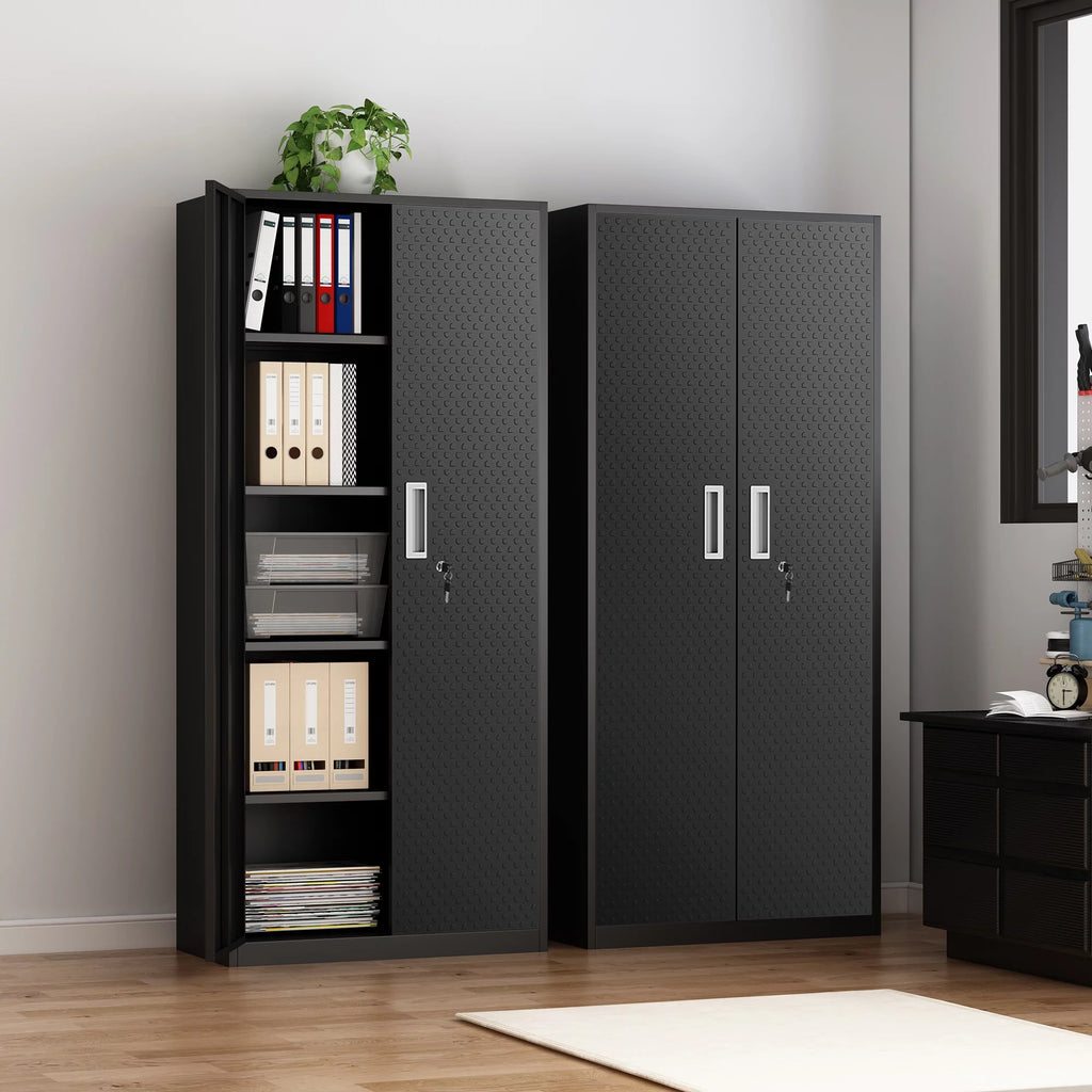 Tall Metal Storage Garage Cabinets with Locking Doors and 4 Adjustable Shelves K52099