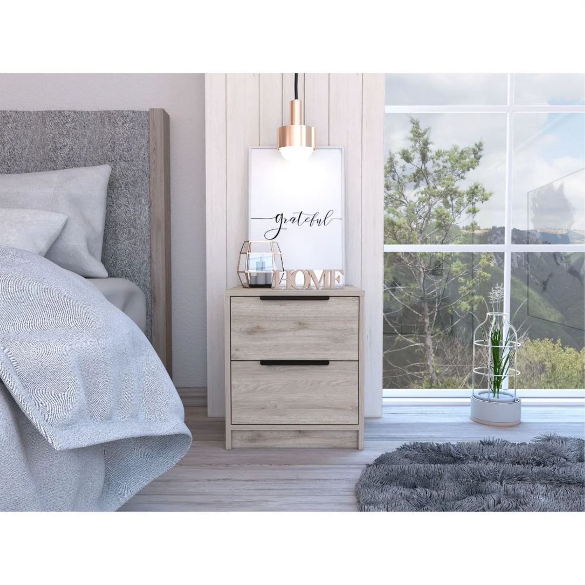 Light Gray 2 Drawer Nightstand with Metal Handles A568195
