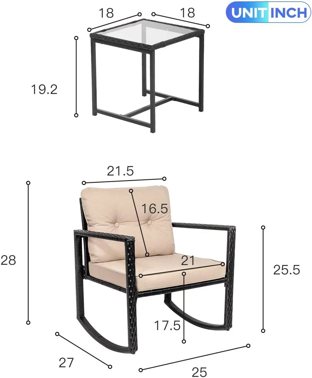 3 Piece Wicker Patio Furniture Set with Coffee Table W56676