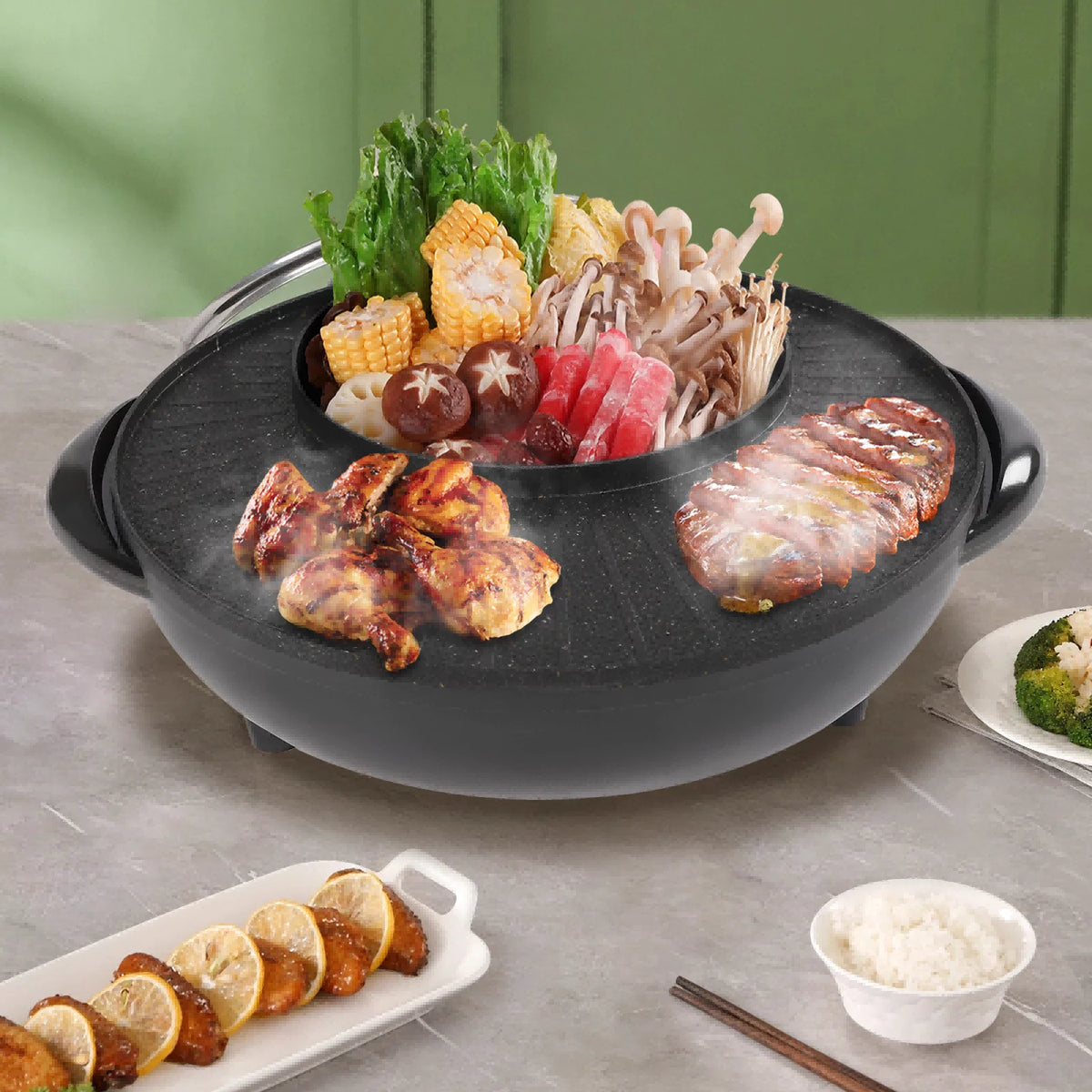 2 in 1 Electric Hot Pot Grill Cooker 1350W J74710