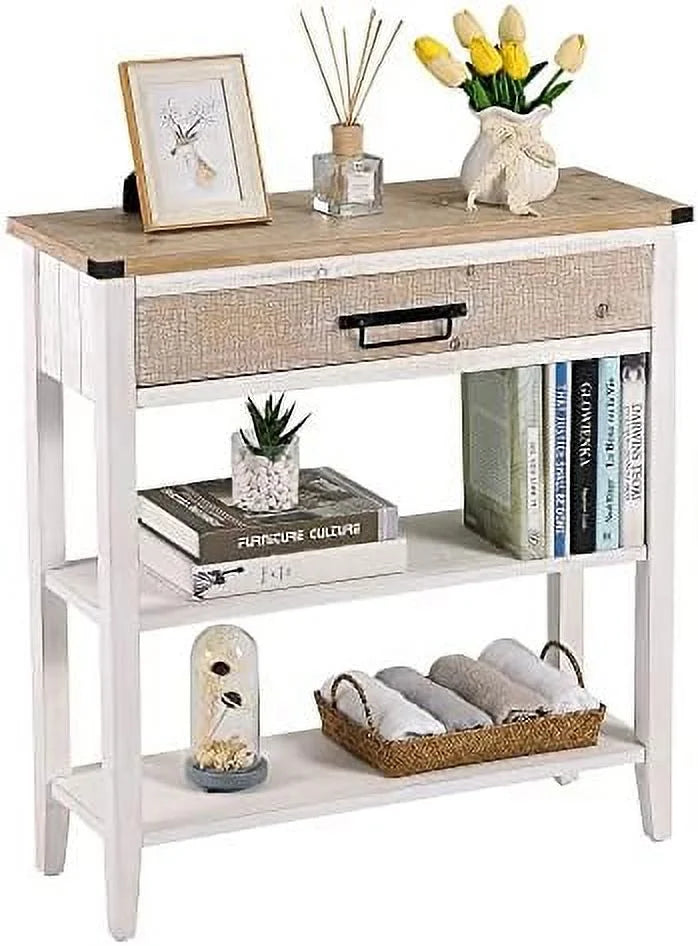 Farmhouse Console Table with Drawer 3-Tier Rustic Entryway Table B721197