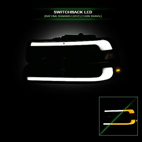 Sequential LED Strip Tube Bar Black Housing Crystal Headlights With Signal Bumper Lamps Amber Reflector 4-Pieces E46523