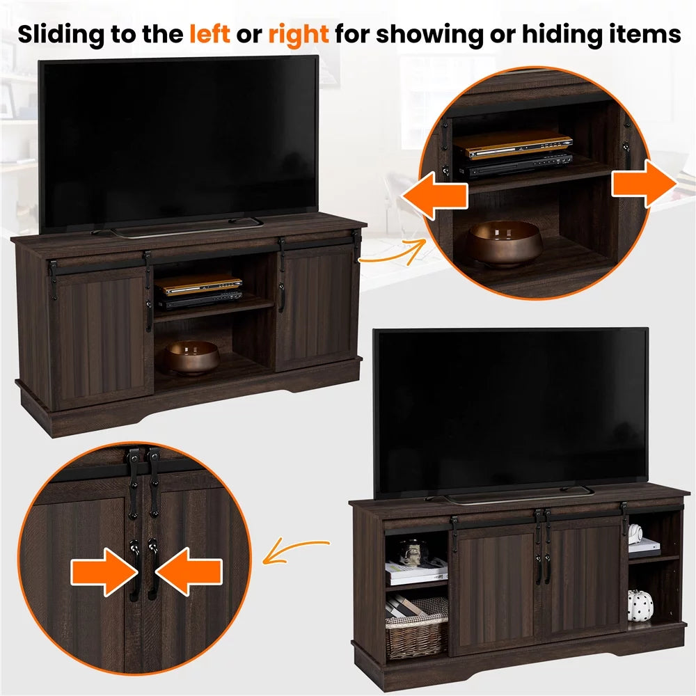 Modern TV Stand with Storage Shelves up to 65 Inch Rustic Brown J681995