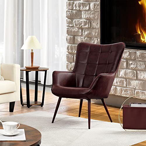 Camel Leather Accent Chairs with Metal Legs R320