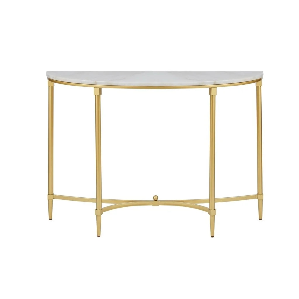 Round White Marble and Gold Metal Console Table T795203