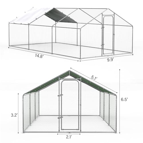 Large Metal Walk-in Chicken Coop with Waterproof Cover W917173