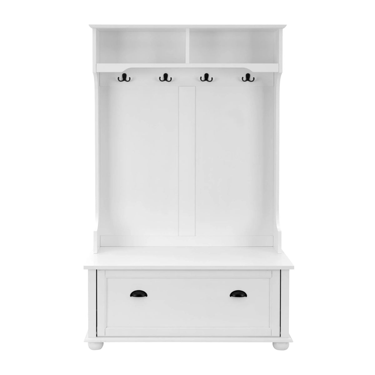 White Hall Tree Bench with Coat Rack and Shoe Cabinet K253