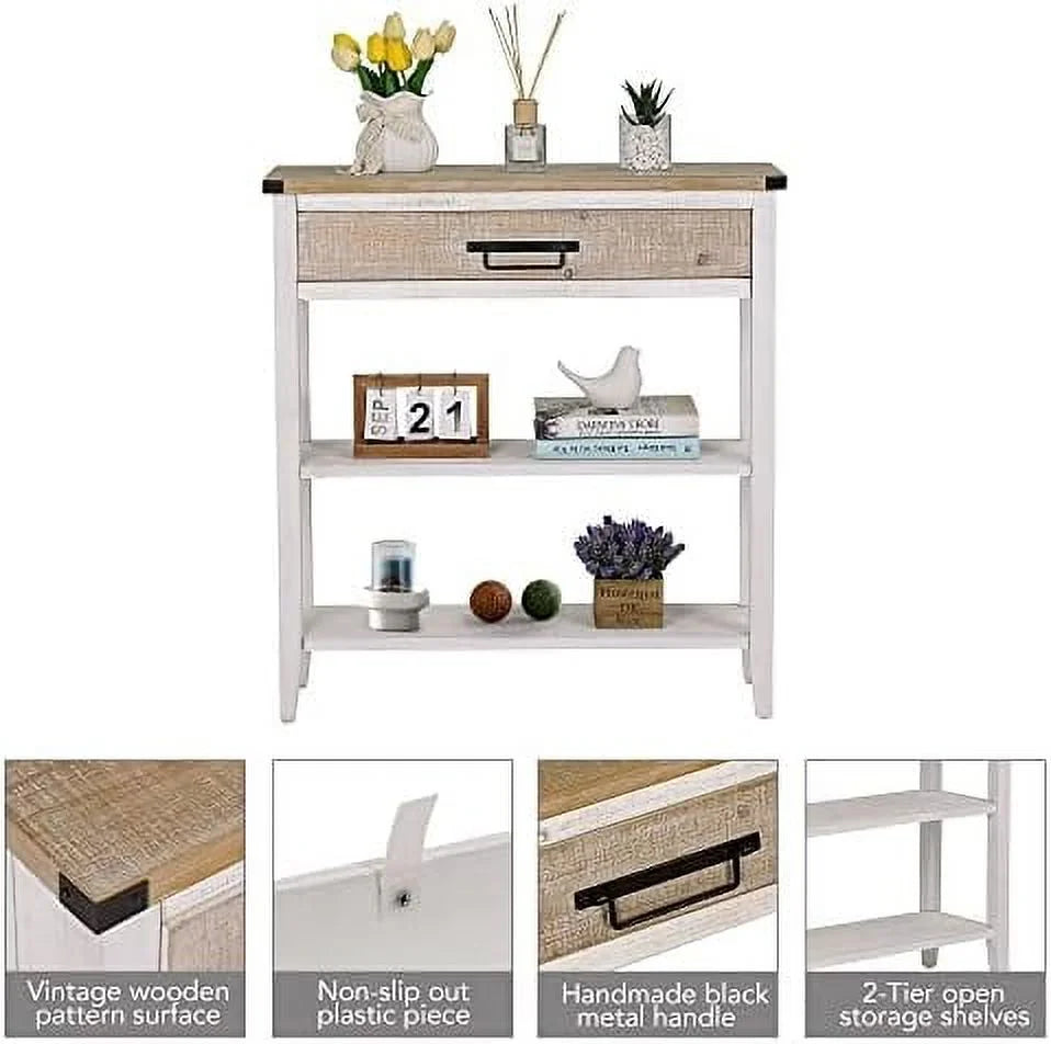 Farmhouse Console Table with Drawer 3-Tier Rustic Entryway Table B721197