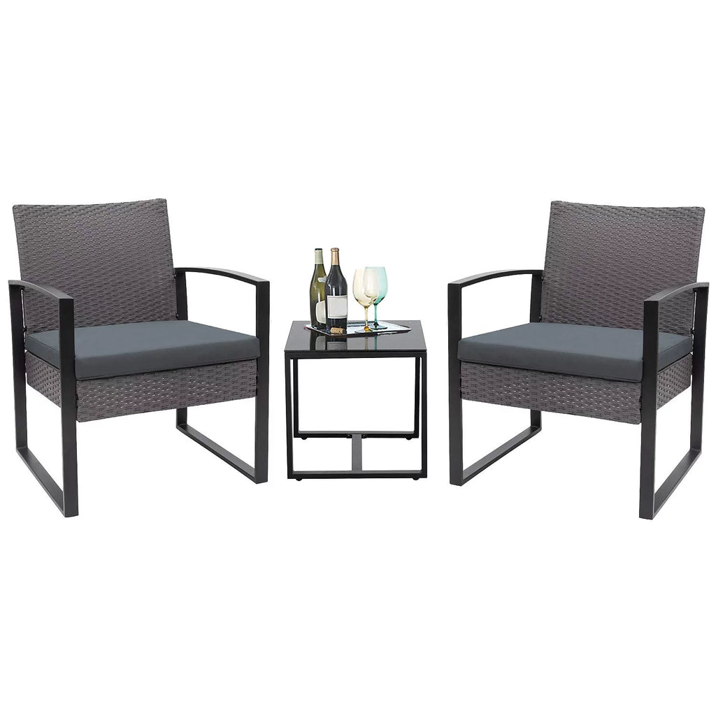 3 Pieces PE Rattan Bistro Set with Coffee Table B730