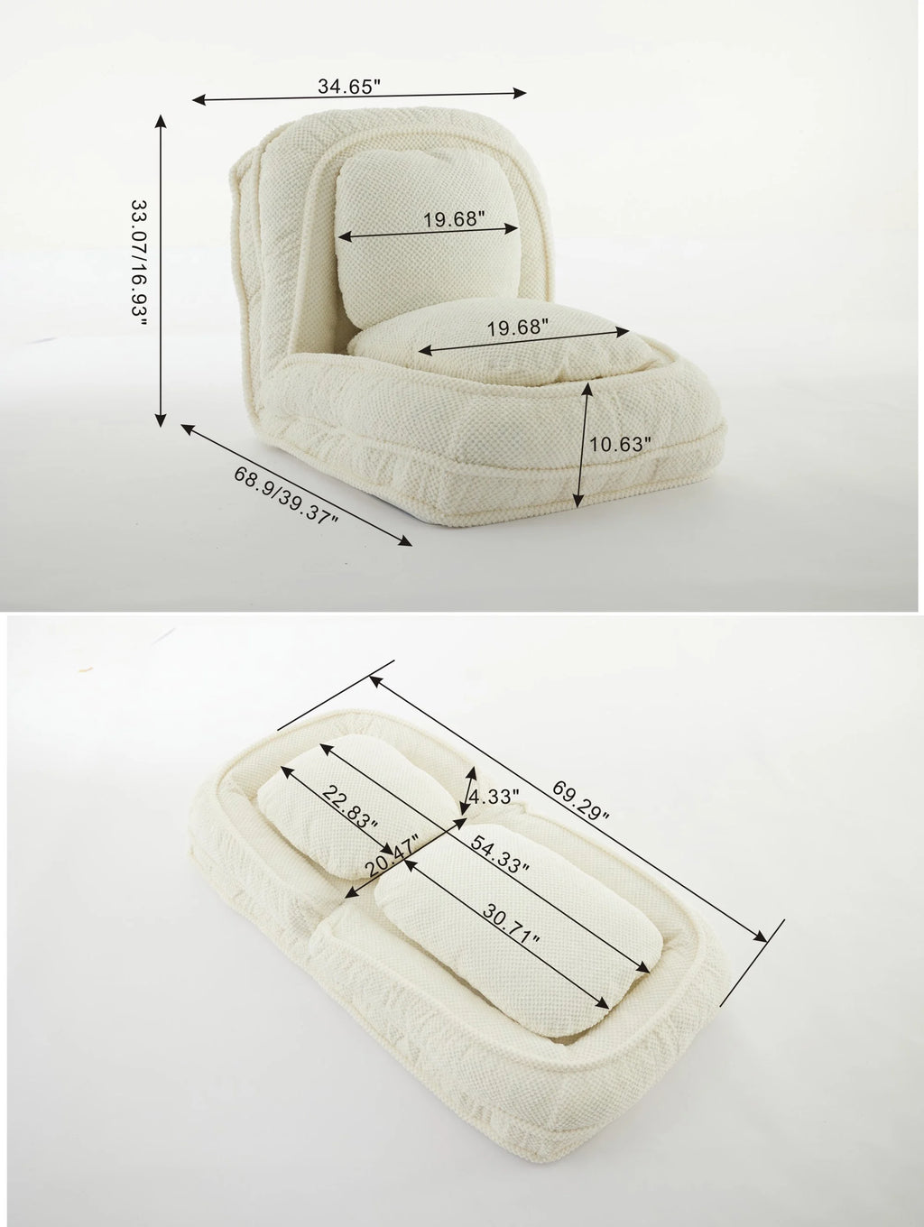 White Lazy Sofa Floor Couch I7260