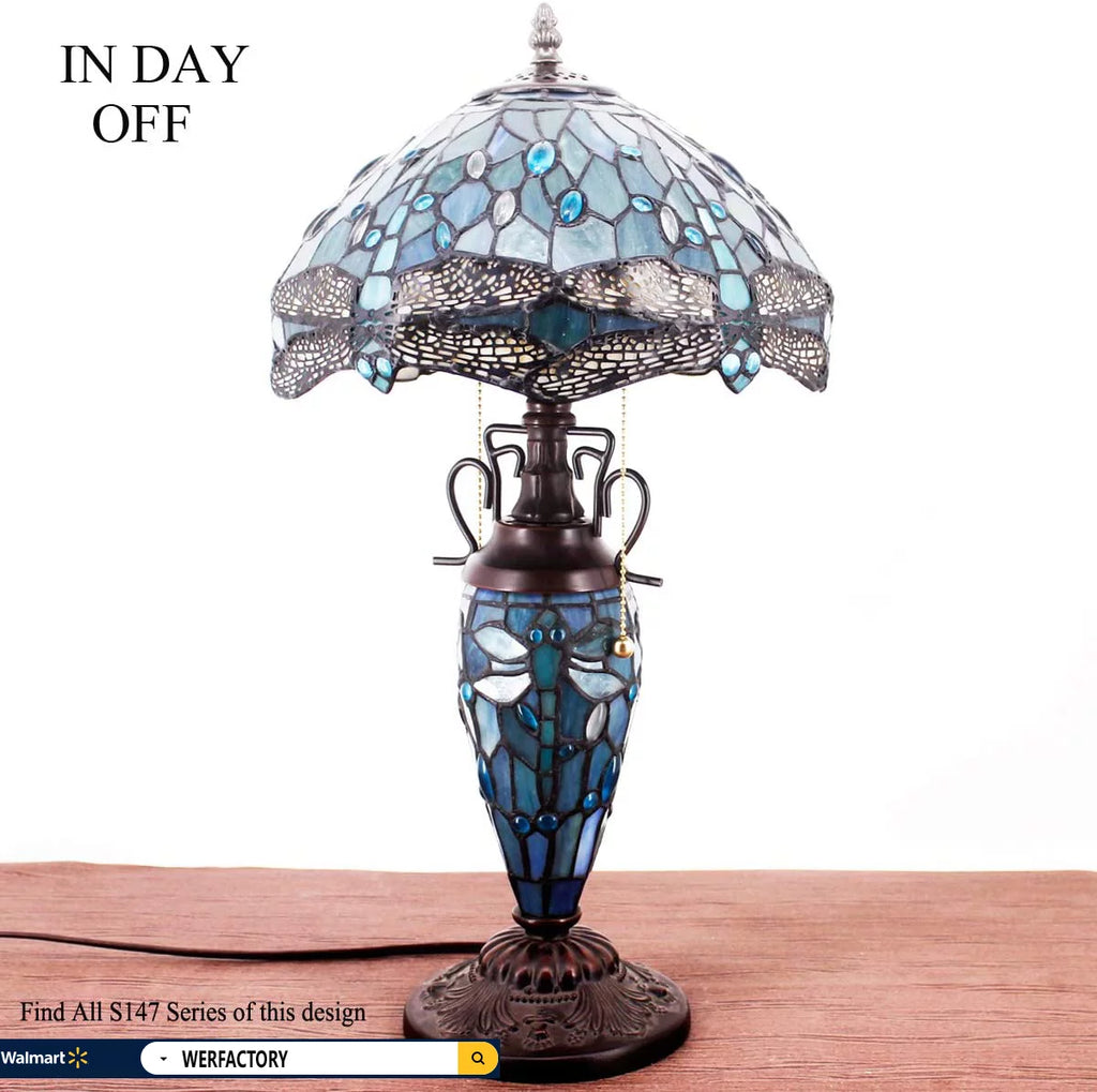 Sea Blue Stained Glass Table Lamp K14931