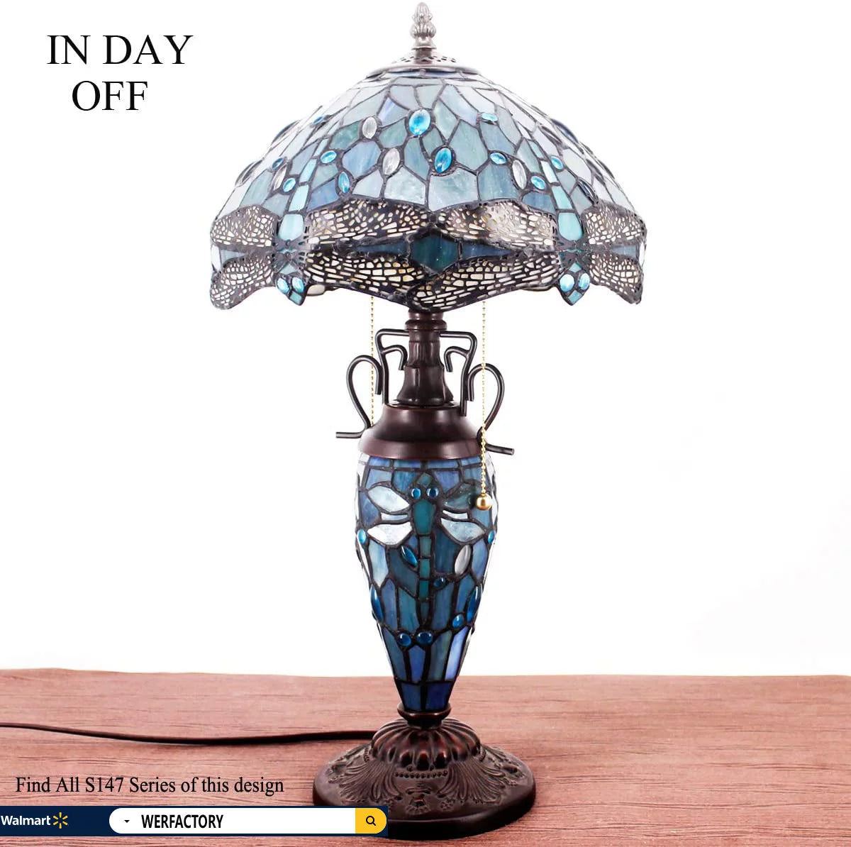 Sea Blue Stained Glass Table Lamp K14931