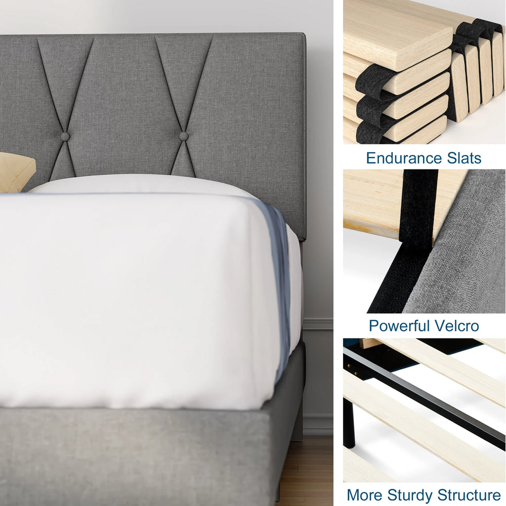Queen Size Platform Bed with Fabric Upholstered Headboard M26755