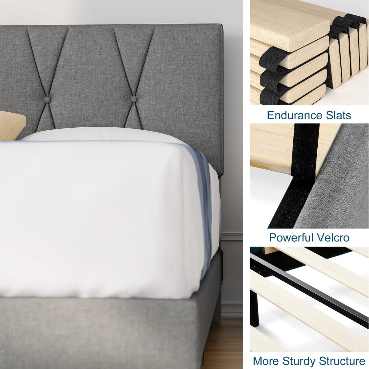 Queen Size Platform Bed with Fabric Upholstered Headboard M26755