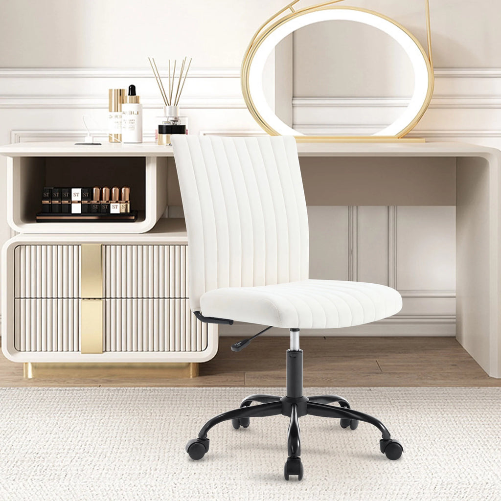 Velvet Armless Swivel Desk Chair with Wheels B48819