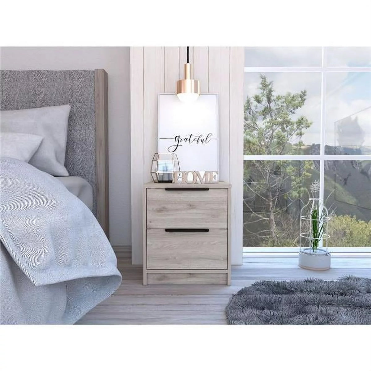 Light Gray 2 Drawer Nightstand with Metal Handles A568195