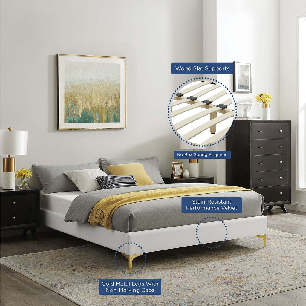 King Size White Velvet Platform Bed Frame I8166