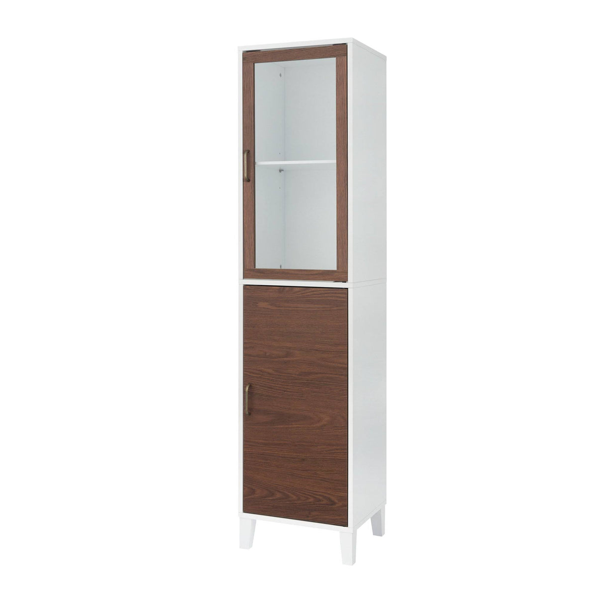 Walnut and White Wooden Linen Tower Cabinet H815251