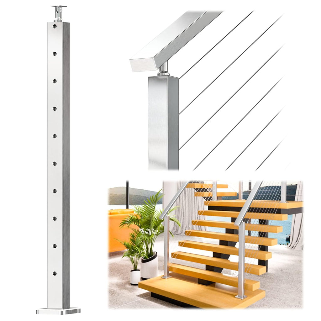 Square 36x2x2 Stainless Steel Brushed Cable Railing Post A548286