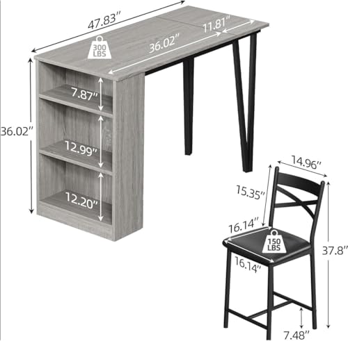 3 Piece Bar Table and Chairs Set with Flip Top Extension K63428