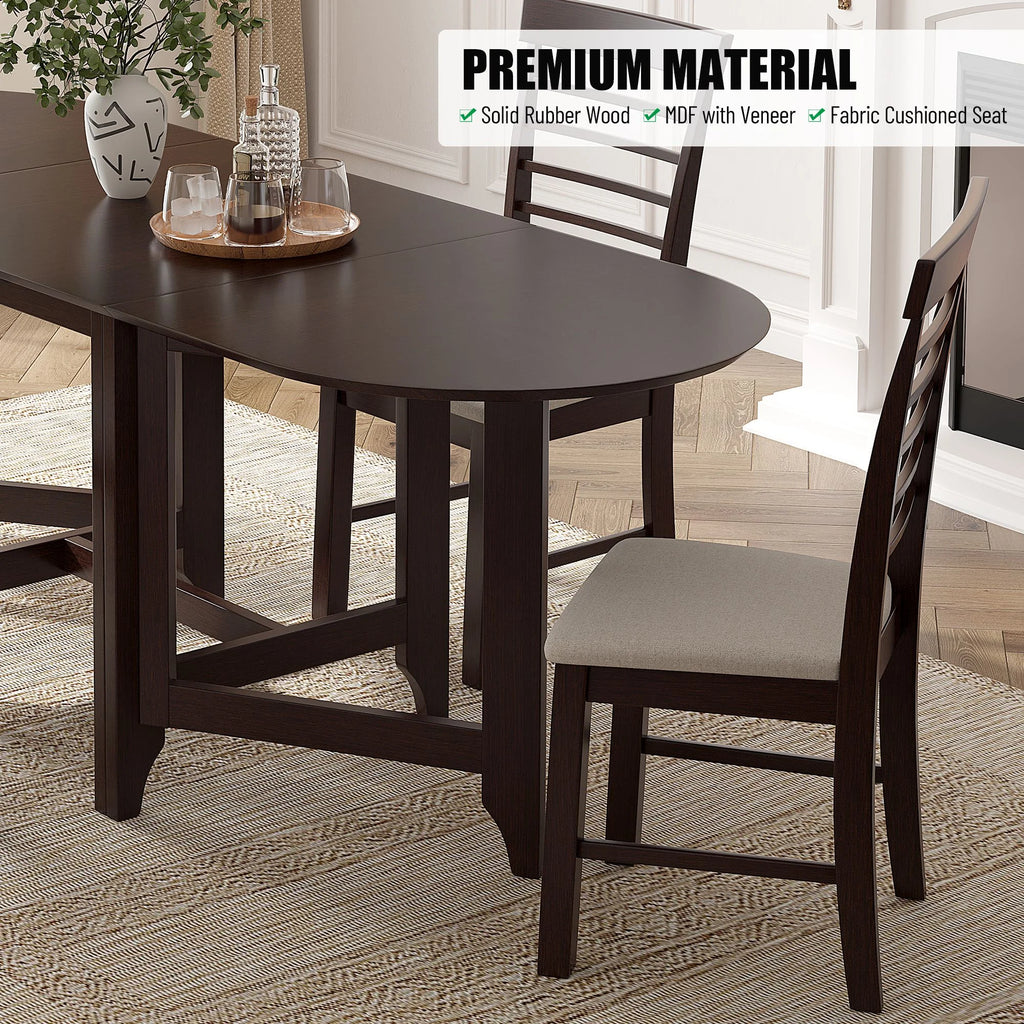 Extendable Drop Leaf Dining Table Set with 4 Upholstered Chairs I839090