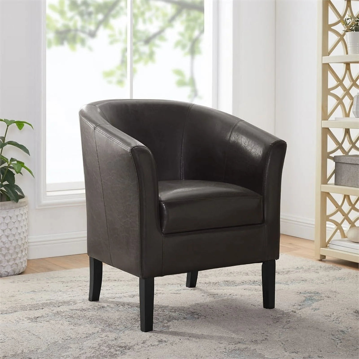 Brown Faux Leather Barrel Club Chair X750