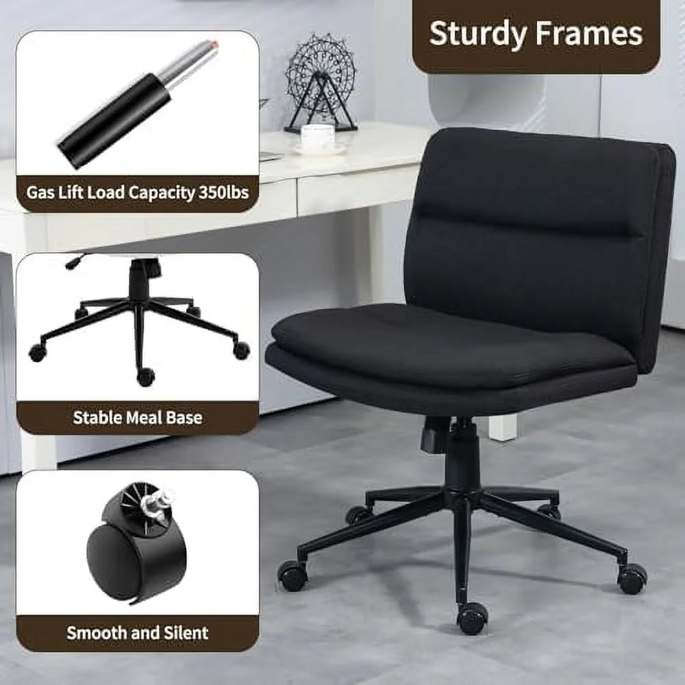 Black Armless Fabric Office Chair with Wheels D42779