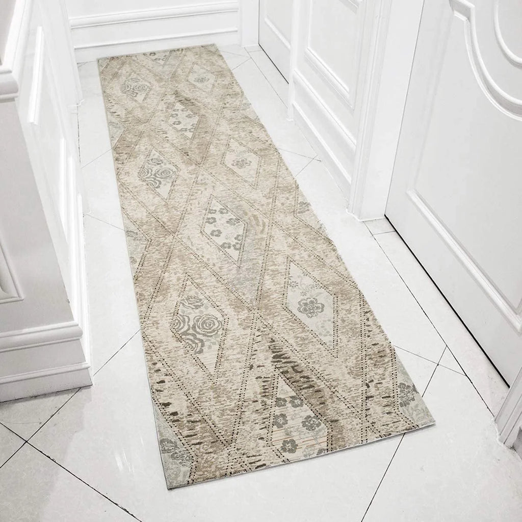 Beige & Cream Flat Weave 2.3'x9' Machine Washable Non Slip Runner Rug W95320